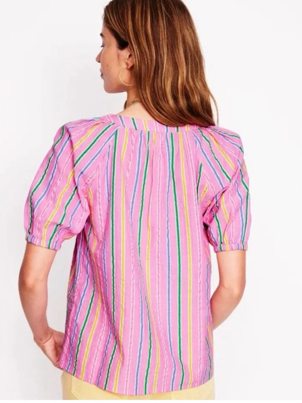 Boden Brooke Cotton Top Pink Striped Puff Sleeve Blouse US 4 NEW 3129
